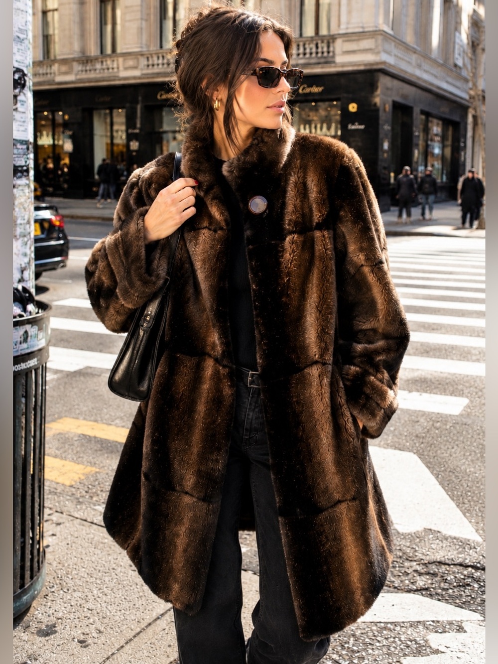 Vintage Furrocious Brown Faux Fur Coat Made in Canada Quiet Luxury XL Est